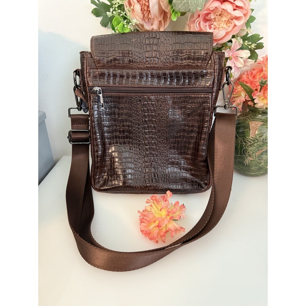 100% Genuine Leather Unisex Shoulder Bag Crocodile Pattern Bag 11" Messenger Bag - Picture 10 of 16